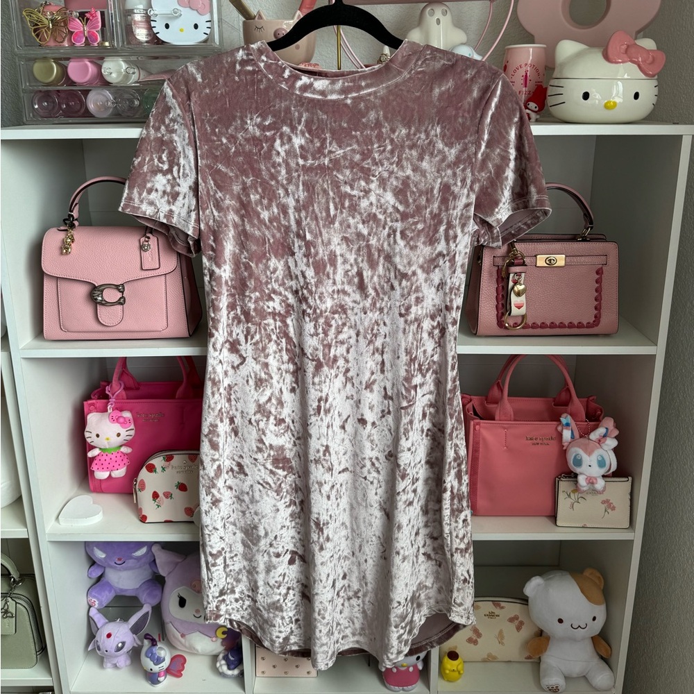 Pink Crushed Velvet Dress Size L